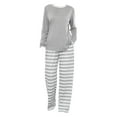 thumbnail image 4 of Delayuji Womens Pajamas Sets Round Neck Striped Printed Long Sleeve Top and Pants Set Sleepwear Loungewear Spring Outfits S-5XL, 4 of 9