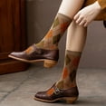 thumbnail image 2 of Women Ethnic Argyle Plaid Print Crew Socks Vintage College Preppy Style Hosiery, 2 of 19