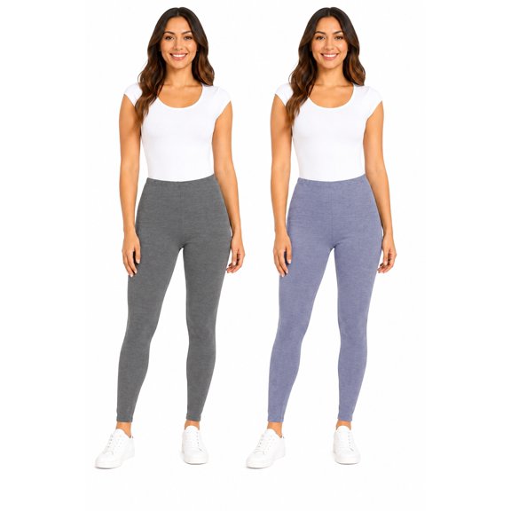 Women's High Waist Yoga Leggings, Full Length Stretch Pants, 2-Pack