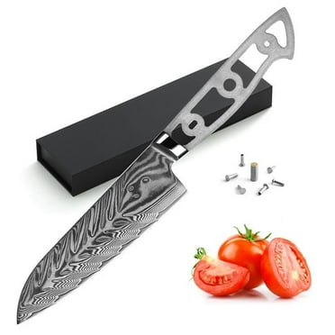 Katsura Cutlery CKVD7B-no logo 5.25 in. Storm-V Series 40 mm Ultra Wide Blade Damascus Santoku Blank Blade Chef Knife
