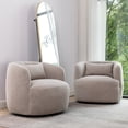 thumbnail image 5 of 34" Wide Taupe Bouclé Swivel Barrel Accent Chairs, Set of 2 with Pillow, Modern Upholstered, 5 of 10