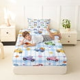 thumbnail image 4 of Castle Fairy Watercolor Truck Twin Sheet Sets 3pcs for Girls, Plaid Check Art Bedding for Bedroom, Blue Green Yellow, 4 of 6