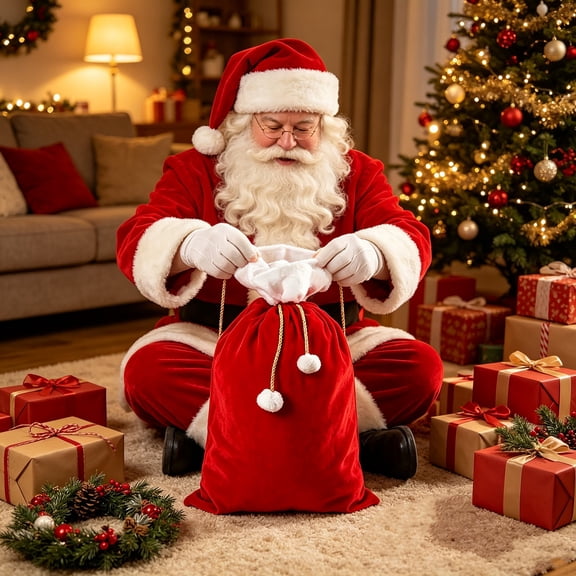 Large Red Velvet Santa Gift Sack 39.37 x 27.56 Inch with White Faux Fur Trim Drawstring Christmas Holiday Gift Bag