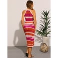 thumbnail image 4 of DARING DIVA Bodycon Crochet Halter Neck Striped Printed Cover Ups Dress XS Hot Pink-Orange, 4 of 6