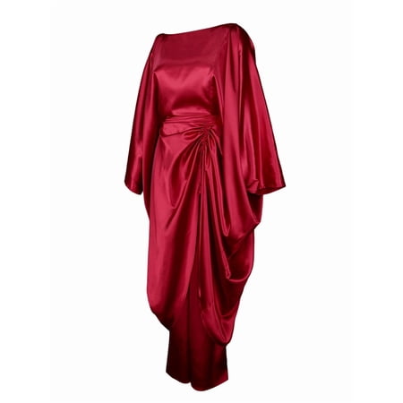 Satin Plus Size Pantsuit Batwing Sleeves Boat Neck Evening Party Dress Red M Satin Plus Size Pantsuit Batwing Sleeves Boat Neck Evening Party Dress Red M