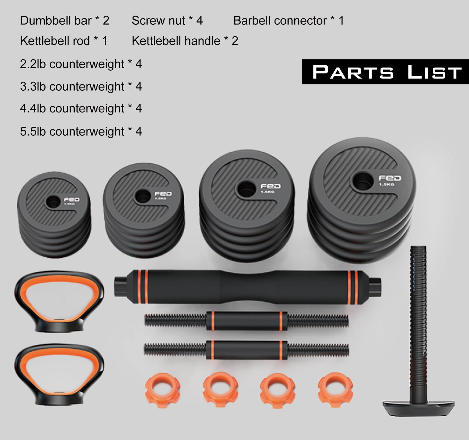 66 Lbs Dumbbell Set with Barbell Kettlebell and Push Up Bar Function