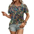 thumbnail image 4 of Xixinqiwan Today Women Summer Shirts,Women's Summer Boho Floral Shirt Ruffle Crew Neck Tops Short Sleeve 2025 Casual Blouses Multicolor L, 4 of 7