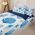 thumbnail image 3 of Erosebridal Ocean Sea Life Zipper Twin Comforter Sets with Fitted Sheet and 2 Pillowcases,Blue Jellyfish Shell Zipper Bedding Set For Boys,Navy Blue Reversible,4pcs, 3 of 7
