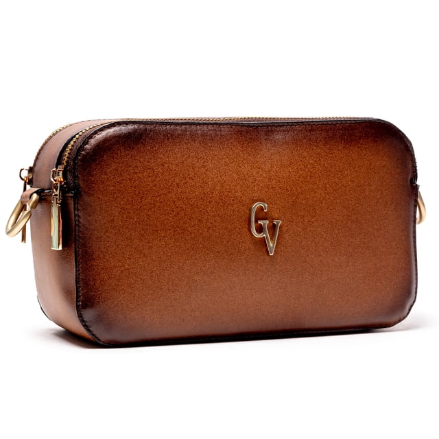 Bolso de Piel Guadalupe Vázquez New York Café Con Cartera Color Oro y Herrajes Color Oro Viejo