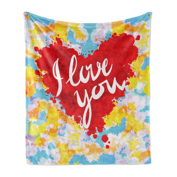 I Love You Soft Flannel Fleece Blanket, Brushstroke Style Valentines Celebration Message My Other Half Celebration Image, Cozy Plush for Indoor and Outdoor Use, 50" x 60", Multicolor, by Ambesonne