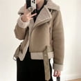 thumbnail image 5 of Women's Faux Shearing Moto Jacket Thick Lined Parka Winter Shearling Coat Leather Jacket Brown 9207 M, 5 of 10