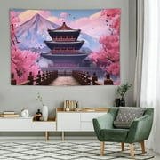 BCIIG Japanese Cherry Blossom Tapestry  Japan Pagoda Mount Fuji Asian Anime Plank Tapestry Wall Hanging Art for Bedroom Living Room Hippie Party Decor  60 x 40 In