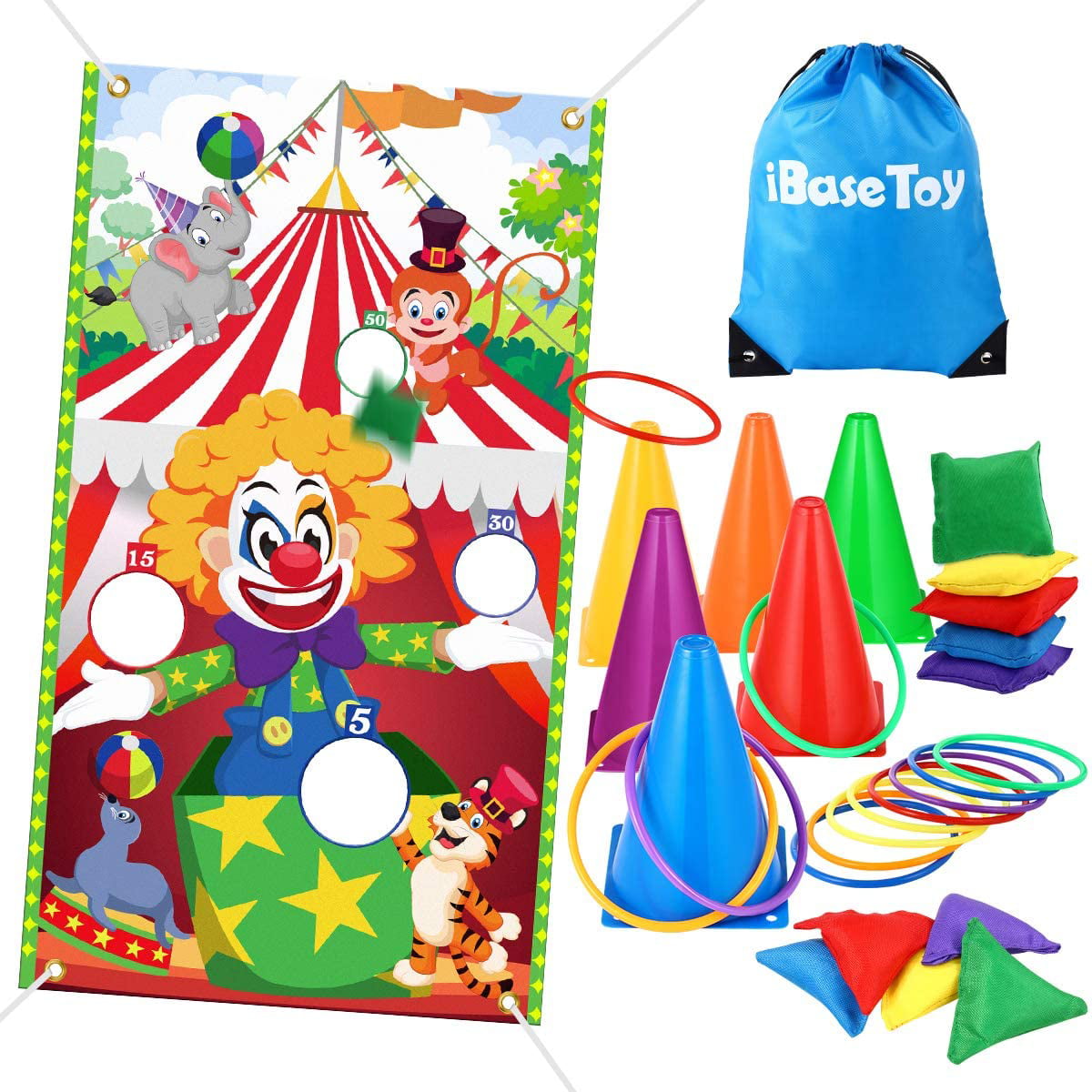 Indoor Outdoor Game Party Supplies for Kids in Family Games,Birthday Party,Carnival Games xigua Pastel Colors Marble Toss Games Banner with 6 Bean Bags 