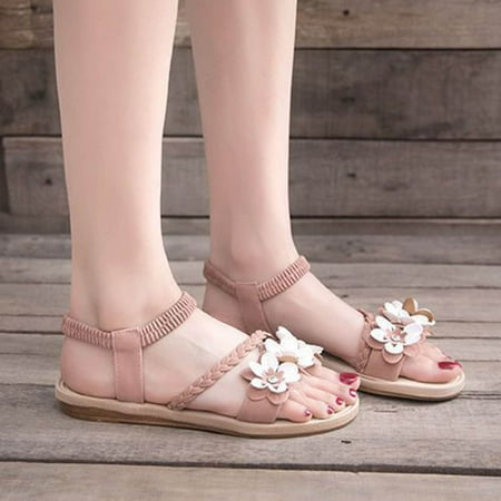

AXXD Women Brown Sandals Clearance Under $10 Summer Sandals Casual Flower Open-toe Flats