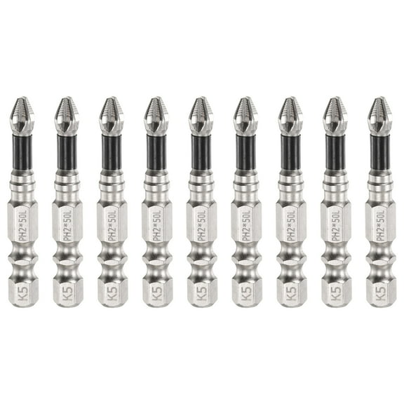 9pcs Impact Phillips Screwdriver Bit PH2 (#2) Anti Slip Tip 1/4" Hex Shank 2" (50mm) Long Magnetic Cross Screw Driver Industrial Power Drill Bits for Remove Fastening Screws