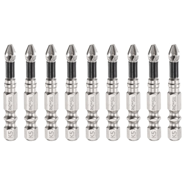 9 Piezas de Punta de Destornillador Phillips PH2 (#2) Antideslizante 1/4" Hex 2" (50mm) Magnético