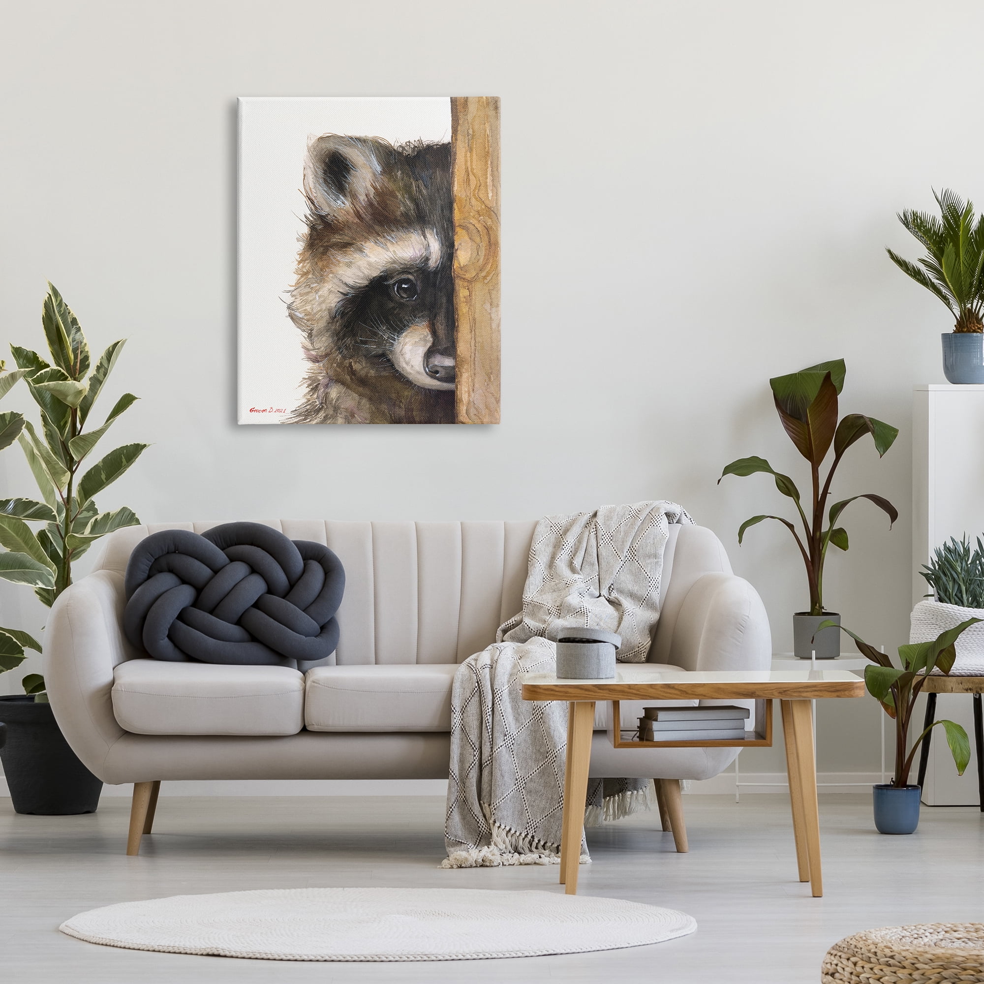 Stupell Industries Raccoon Detailed Fur Looking Animal Portrait Illustration Painting Gallery Wrapped Canvas Print Wall Art, Design by George Dyachenko