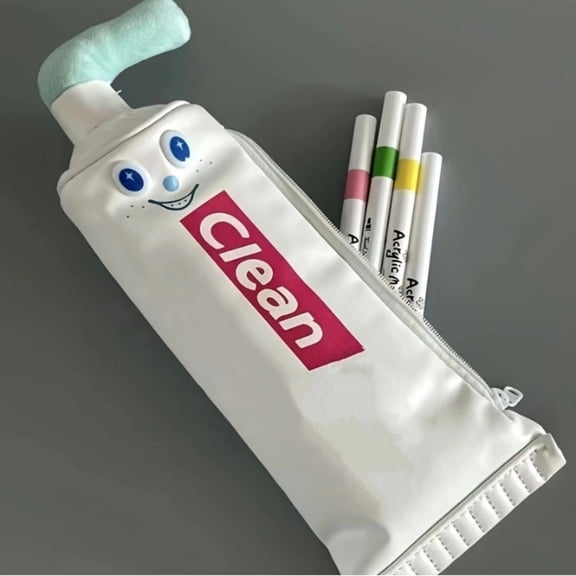 Cute Toothpaste Shaped Pencil Case Pencil Pouch Large Capacity Storage Stationery Organizer for Campus Office