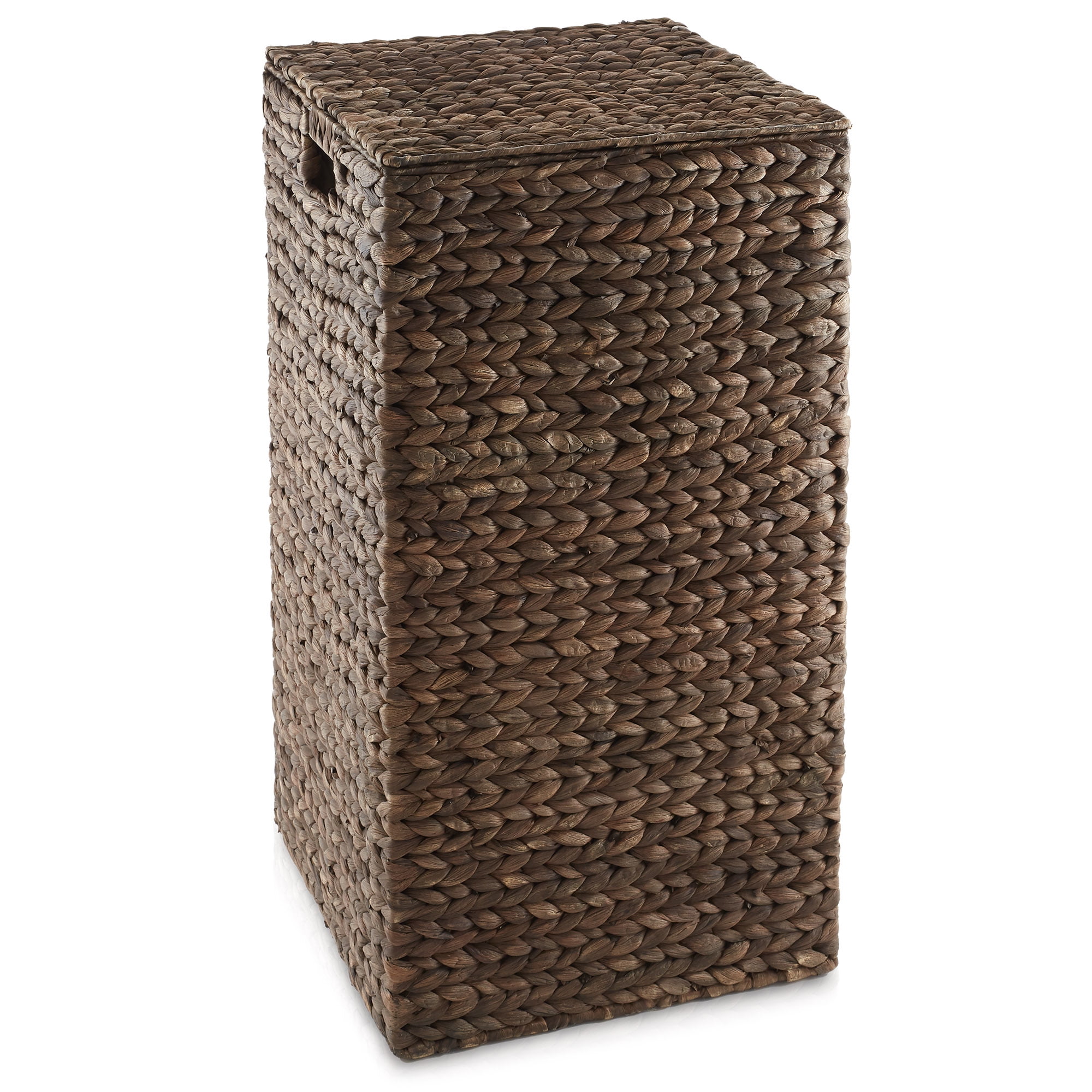 Casafield Laundry Hamper with Lid and Removable Liner Bag - Espresso Dark Brown, Woven Water Hyacinth Square Laundry Basket for Clothes