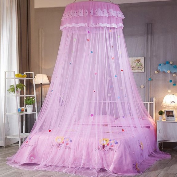 Premium Luxurious Bed Canopy Lace Mosquito Net for Girls Beds,Unique Round Hoop Princess Girl Garden Large Lace Dome Bed Crown Mosquito Net 25.6 "x 102"(Top diameter x height)