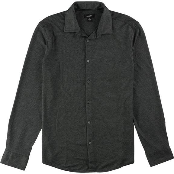 Alfani Mens Heathered Stretch Button Up Shirt, Grey, Medium