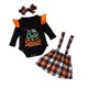 thumbnail image 1 of Body De Bebé Conjunto De Canastilla Onesies Para Niños Pequeños Festival Niñas Moda Lindo Manga Larga Celosía Letras Patrón Volantes Mameluco Traje De Falda Negro Odeerbi LM103-9081, 1 of 9