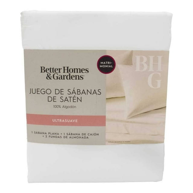 Juego de Sábanas Better Homes & Gardens 4 Piezas Tamaño Matrimonial Diseño Liso Blanco
