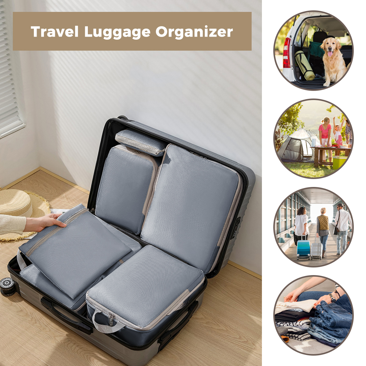 AUXDIQ 4 PCS Compression Packing Cubes Travel Luggage Organizer Bags Set Packing Organizers Compression Suitcase Bag Travel Essential Bag