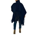 thumbnail image 2 of Women's Turtleneck Sweater Fringe Shawl Tassel Hem Long Sleeve Oversized Pullover Jacket Tops Hooded Cape Cloak Coats, 2 of 7