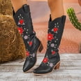 thumbnail image 2 of Rokment Flower Wide Calf Cowboy Boots for Women 2025 Fall Winter Fashion Embroidered Knee High Western Cowgirl Tall Boots Black Size 6, 2 of 7