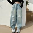 thumbnail image 2 of XXWXYD Clearence Girls 90s Wide Leg Jeans Retro Straight Denim Pants All-Year Casual Bottoms for Juniors Loose High-Waisted Jeans with Raw Hem Details, 2 of 8