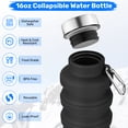 thumbnail image 3 of Collapsible Water Bottles 16oz, Reuseable BPA Free Silicone Foldable Water Bottles with Carabiner for Travel Camping Hiking - Grey, 3 of 8