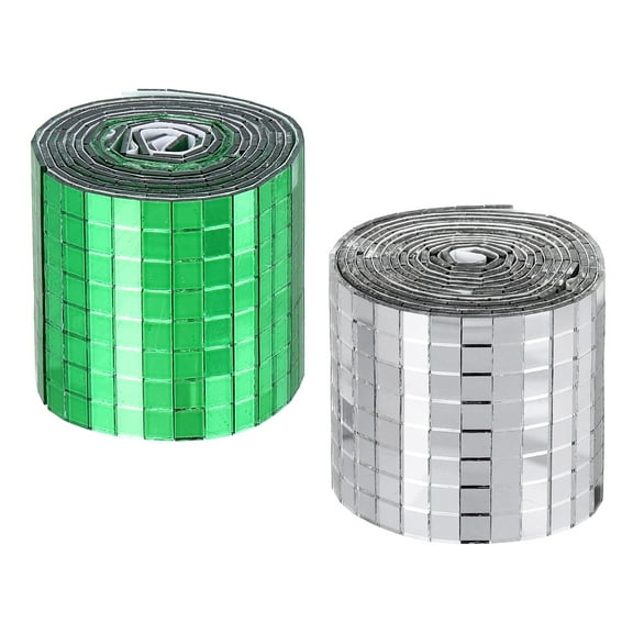 Uxcell Self Adhesive Glass Mirror Mosaic Tiles 3200 Pcs 0.2'' x 0.2'' Disco Tiles 2 Rolls Green Silver