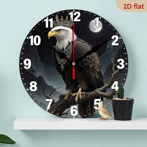 A 9.84-inch 2D flat "Eagle King" themed wooden silent wall clock is an excellent choice for decorating the interior walls and an ideal gift for various festivals.