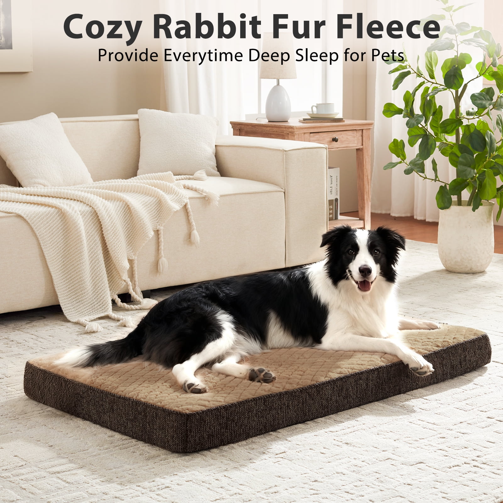 Orthopedic Dog Beds for Large Dogs XXL, Waterproof Removable Washable Cover, Thick Memory Foam Pet Mattress with Egg Crate Foam, Supports Up to 100 lbs, Brown, 47"x29"x3.5"