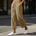 thumbnail image 2 of Cotton Linen Capri Pants for Women Elastic Waisted Straight Leg Pull On Capris with Pockets, 2 of 8
