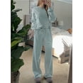 thumbnail image 3 of Pijamas de rayas for mujer, conjuntos de 2 piezas, camisetas de manga larga, pantalones anchos con cordón, conjuntos a juego, conjuntos de estar en casa, 3 of 7