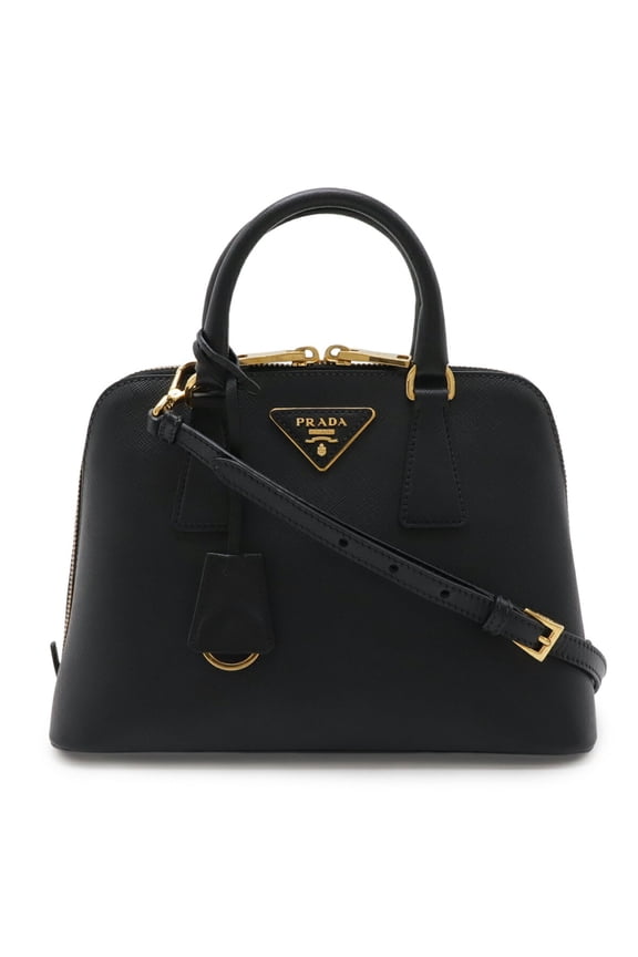 Pre-Owned PRADA Promenade Triangle Handbag/Shoulder Bag in Saffiano Leather, Nero Black, 1BA838