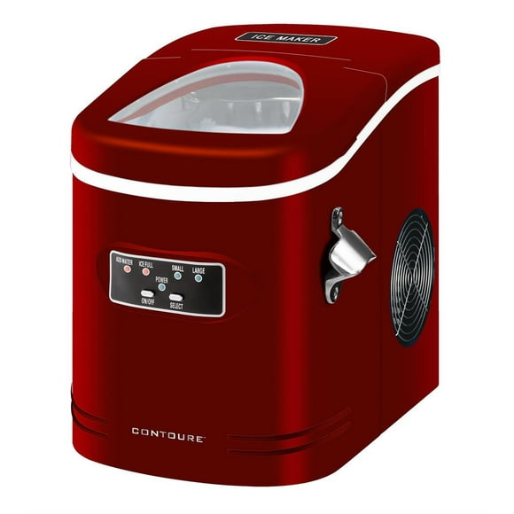 Contoure Ice Machine RV-130R Produces Up To 26 Pounds Ice Per Day; Stores Up To 2 Pounds Ice; Red; 120 Volt/15 Amp; With Ice Scooper And Serving Basket; Compact; Portable; Countertop Design