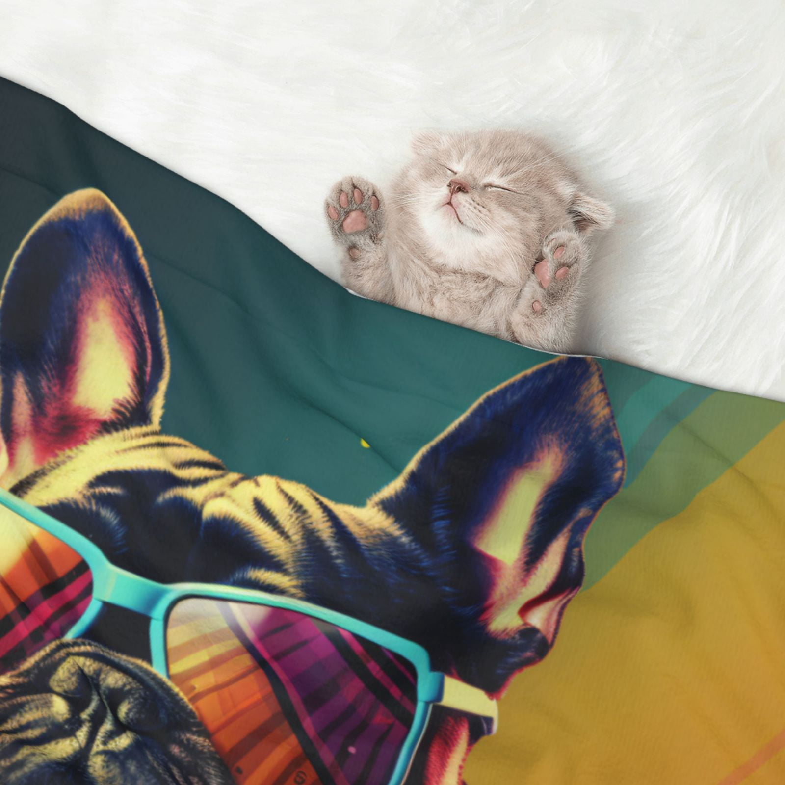 Naloa Retro Bulldog Sunglasses Dog Blanket, 3 Sizes Cat Blanket for Indoor Cats Large Medium Small Dog Gifts-Small