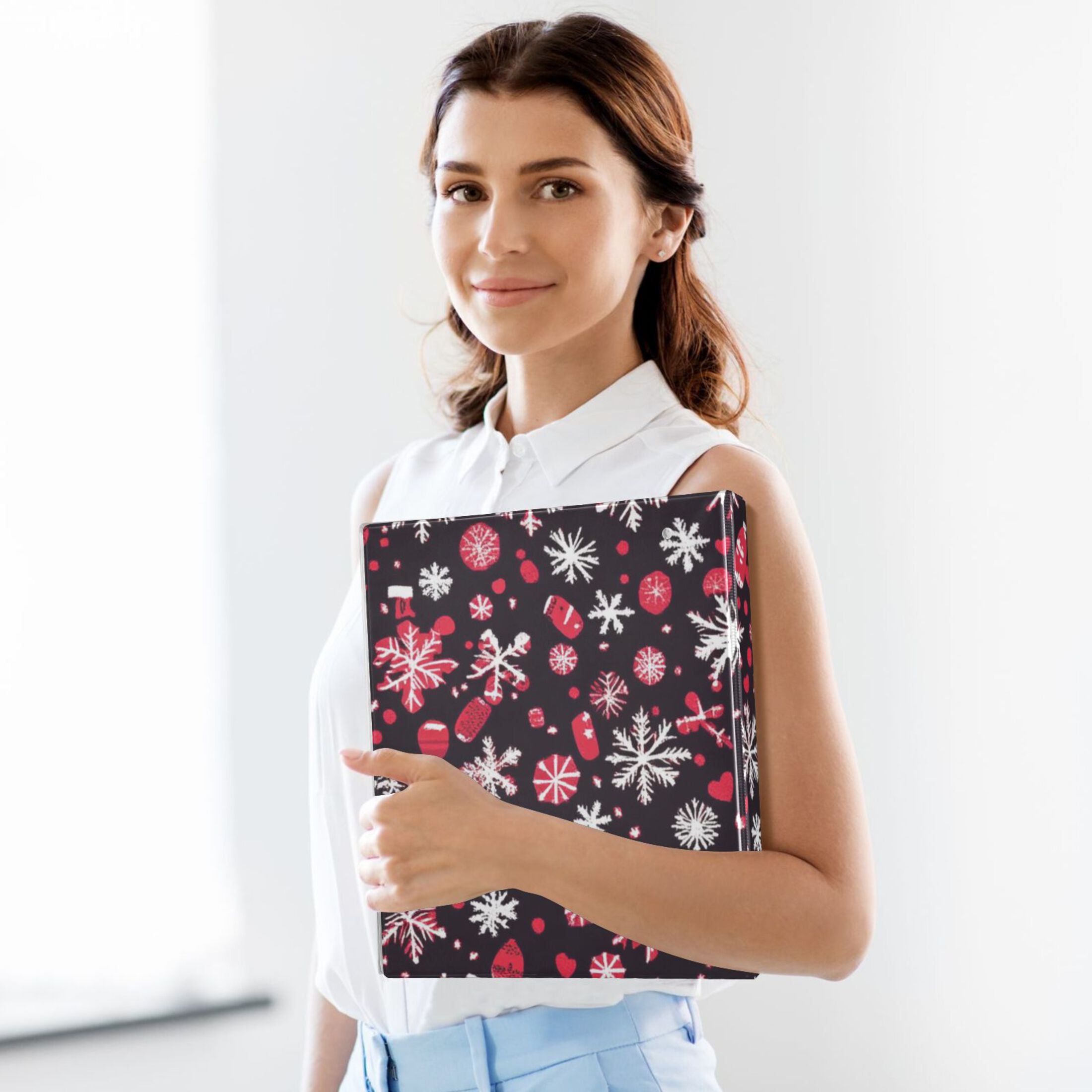 Christmas Snow Red 3 Ring Binders 1.5 inch Hardcover File Folders with Interior Pockets A4 Size Organizer for School Office Hospital