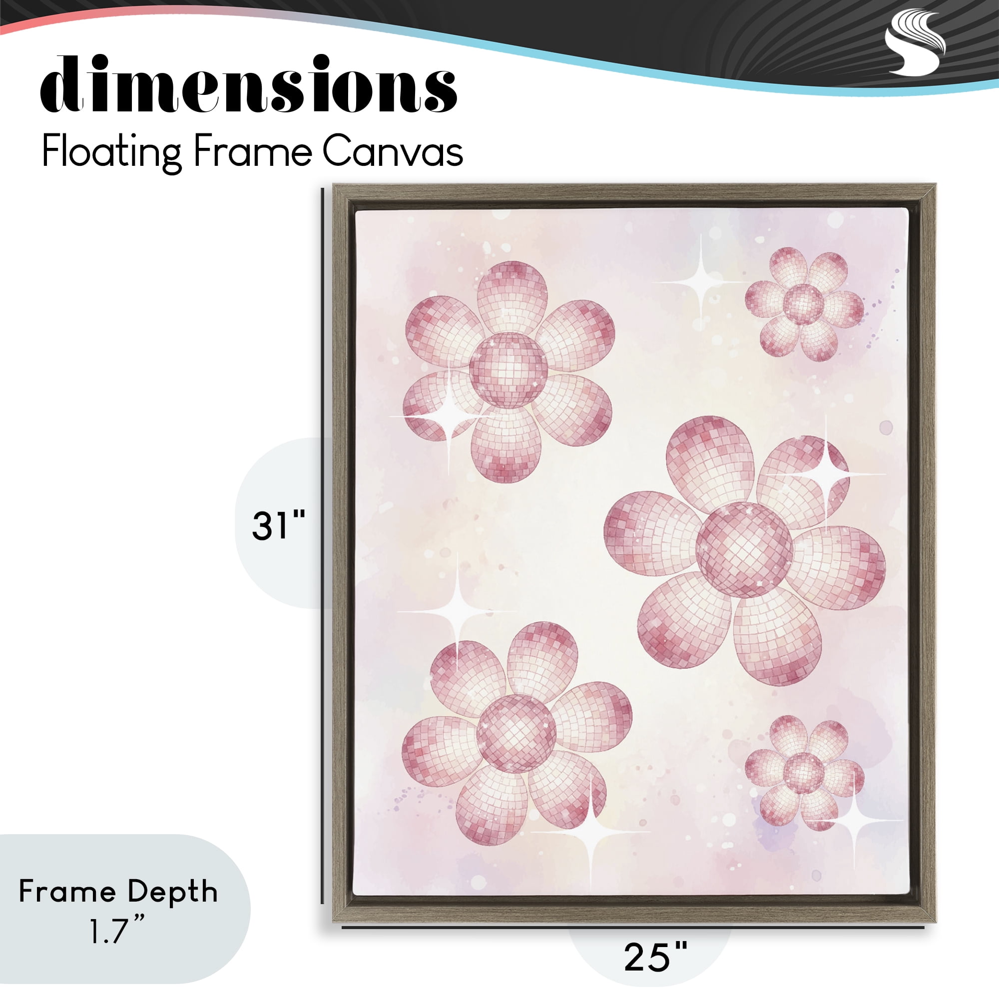 Stupell Industries Disco Ball Floral Patterns Brown Framed Floater Canvas Wall Art, design by Lil' Rue