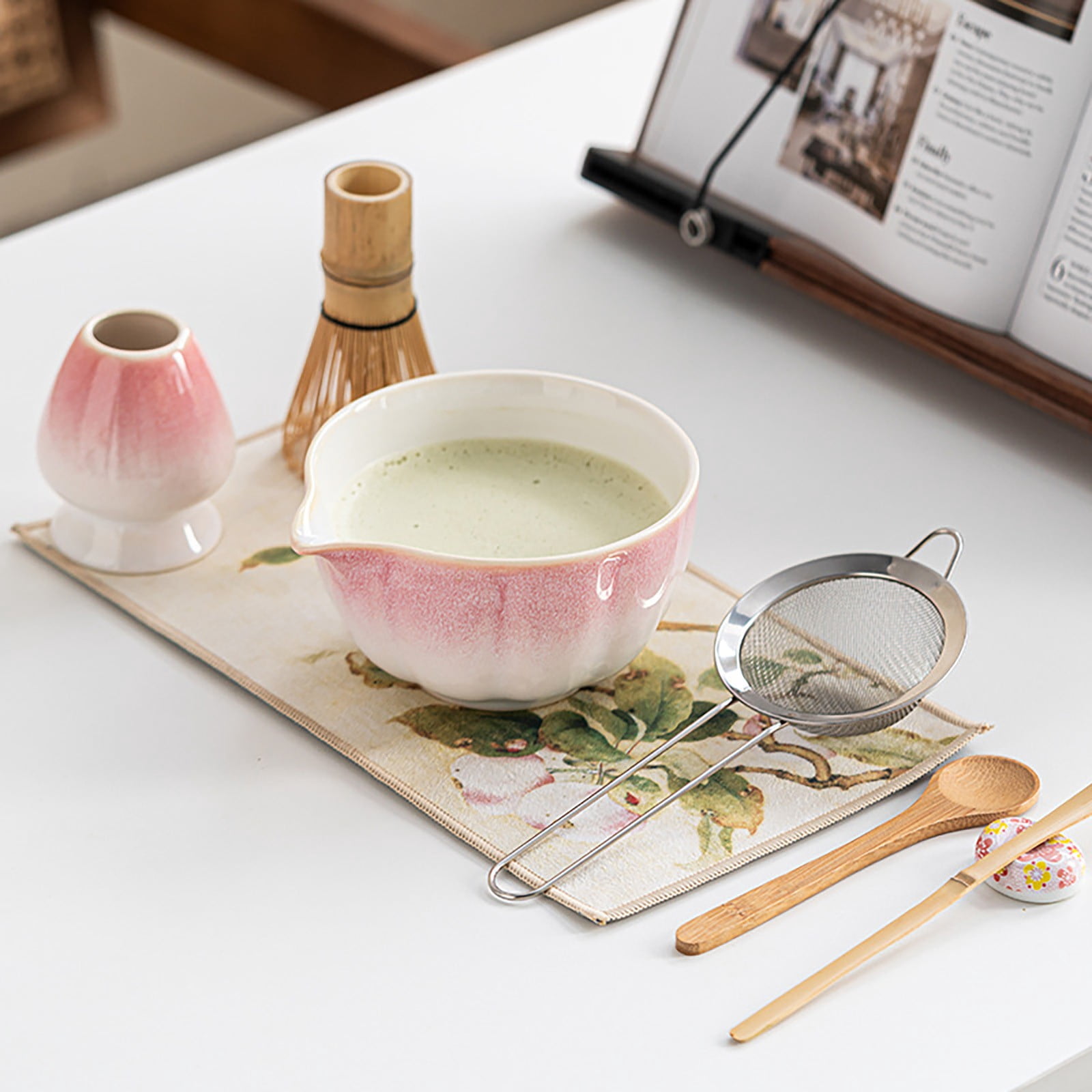 Matcha Tool Set 8 Pieces * 1 Clearance! Japanese 8 Piece Matcha Tea Set Standard Size Ceramic Bowl with Whisk Spoon Holder Strainer Container and Caddy for Traditional Ceremonies