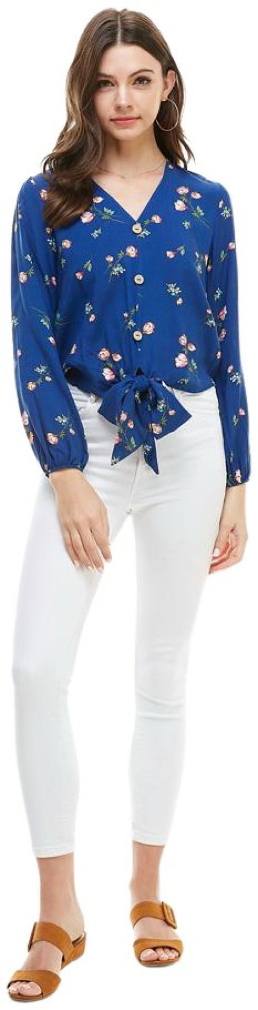 DressBarn Women's Blue Floral Print Button Detail Blouse Dress - S -  Walmart.com