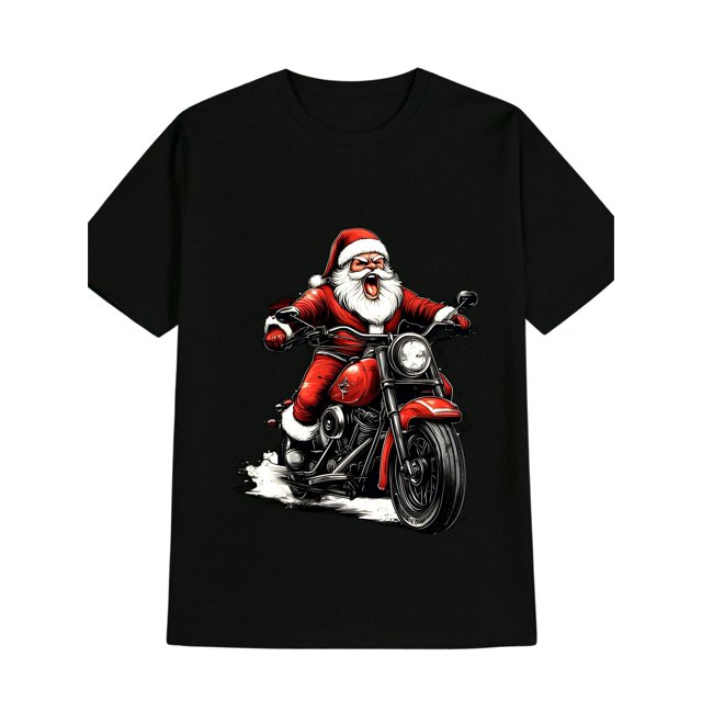 Men'S Christmas Bandit Santa Claus T-Shirt, Casual Crew Neck, 100% Cotton Knit Fabric, Slight Stretch, Regular Fit, Summer Fashion, Vintage Graphic Tee, Y2K Anime Theme, Essential Black Gift for Men