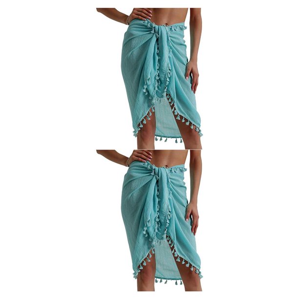 Qarigey de mujer Flexible Bohemio Tamaño libre Romántico Transpirable Verano Compras Playa Faldas Ropa de playa Ropa Azul cielo Cielo azul 2piezas