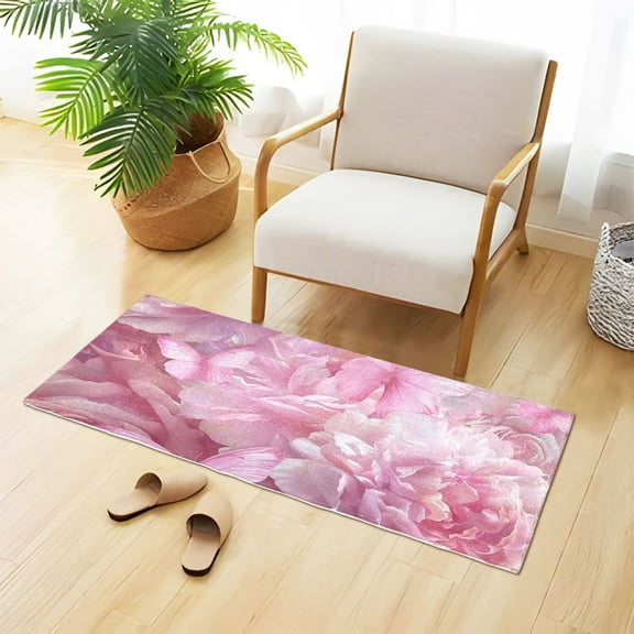 Pink Flowers Bathroom Rug Non Slip Bathroom Mats Entry Door Soft Carpets for Kitchen Bedroom Living Room 39x20 inch