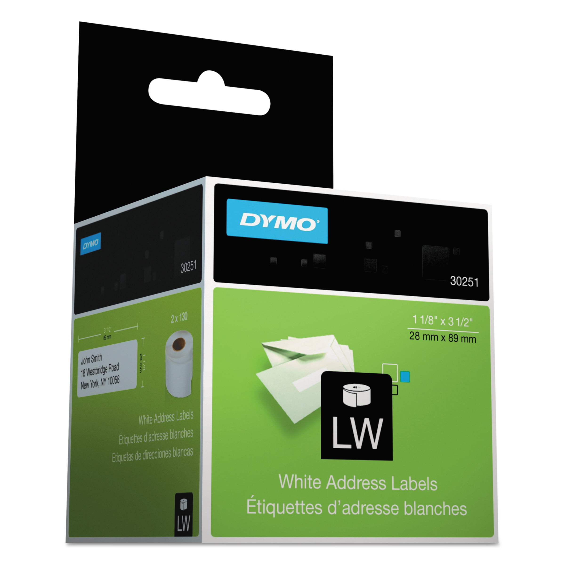 DYMO LW Mailing Address Labels for LabelWriter Label Printers, White, 1-1/8'' x 3-1/2'', 2 rolls of 130