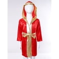 thumbnail image 3 of dPois Kids Boys Boxing Robe Costume Satin Long Hooded Hoodie Halloween Cosplay Costume Burgundy 8, 3 of 7