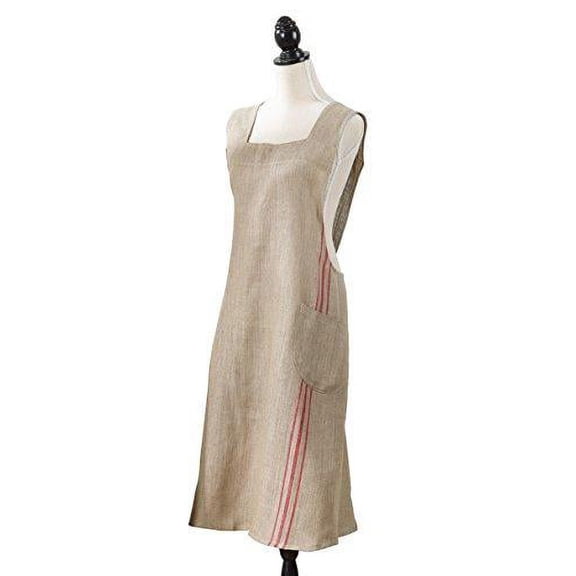 Fennco Styles Striped Criss Cross Back 100% Linen Home Kitchen Apron